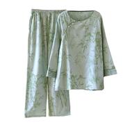 PRINCESS BRIDE Doppio lato jacquard cotone giapponese kimono pigiama retrò pigiama set loungewear morbido pigiameria per le donne, Verde, XXL