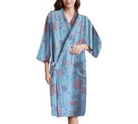 PRINCESS BRIDE Kimono tradizionale giapponese legato Yukata doppio strato filato garza pigiama morbido accappatoio per le donne, Blu, L