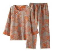 PRINCESS BRIDE Tradizionale jacquard cotone obliquo risvolto Hanfu pigiama retrò pigiama set loungewear morbido pigiameria per le donne, Grigio, L