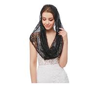 PRINCESS BRIDE Velo di mantiglia di pizzo Sciarpa di pizzo floreale vintage Velo da sposa nero Veli lunghi da cappella Chiesa di massa cattolica (A35)