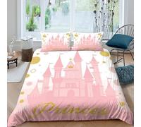 Princess castleSet Di Copripiumino ultra microfibra 3 Pezzi stampa 3D con cerniera Pink fairy tale style copripiumino con federa soffice ultra morbido e traspirante for bambini King（220x240cm）