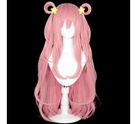 Princess Connect! Parrucche cosplay lunghe rosa chiaro Re Dive Hatsune 100 cm capelli sintetici termoresistenti + parrucca cappuccio parrucca gratis e forcina a stella