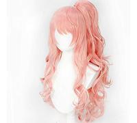 Princess Connect! Re Dive Suzuna Rosa chiaro ondulato lungo 80 cm Parrucche Cosplay per capelli Capelli sintetici + 50 cm a coda di cavallo con chip + Cappuccio parrucca gratuito CINA Rosa