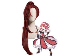 Princess Connect! Ri: tuffo Akino Parrucca Cosplay Costume 80 cm Parrucchino rosso scuro con Chip Ponytails Parrucche di Halloween Parrucche 747