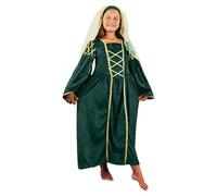PRINCESS-COSTUME DA BAMBINA TUDOR FANCY DRESS PAST TIMES GREEN QUEEN PRINCIPESSA MEDIOEVALE PER LA SCUOLA, PER CURRICULUM, SHABBY CHIC, COLORE: VERDE VELLUTO, DONNA, INCL. COPRICAPO CON VELO