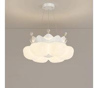 Princess Crown Girls Bedroom Pink Crystal Nursery Chandelier Large LED Ceiling Pendant Light Nordic Mid Century Hanging Lamp for Baby Room