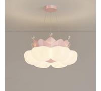 Princess Crown Girls Bedroom Pink Crystal Nursery Chandelier Large LED Ceiling Pendant Light Nordic Mid Century Hanging Lamp for Baby Room