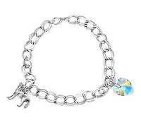 PRINCESS CUTENESS STORE Bella Swan - Braccialetto argentato con lupo e cuore in cristallo, doppia catena, per laurea