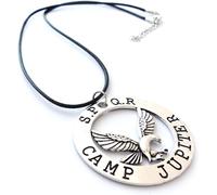 PRINCESS CUTENESS STORE Percy Jackson SPQR Eagle Camp Jupiter - Collana in corda nera con ciondolo argentato