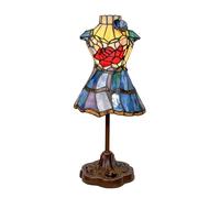 Princess Dress Small Table Lamp Stained Glass Rose Shade Accent Night Light with Cast Iron Base for Home Wedding Room Girl Room Decoration