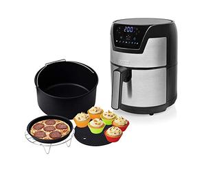 Princess Friggitrice Digitale Aerofryer XXL 182026, 1500 W, 4.5 Litri, Acciaio Inossidabile, Nero, Set di 10 accessori