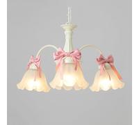 Princess Girls Bedroom 5 Lights French Country Pink Chandelier White Milk Glass Ceiling Pendant Light Nordic Flower Hanging Lamp for Nursery Room