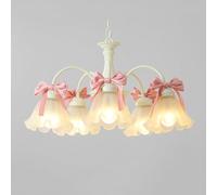 Princess Girls Bedroom 5 Lights French Country Pink Chandelier White Milk Glass Ceiling Pendant Light Nordic Flower Hanging Lamp for Nursery Room