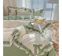 Princess Lace Ruffles 4 Pezzi Fiocco Biancheria da Letto Set Chic Copripiumino Arruffato con Fiocco Incantevole Copripiumino Stile Principessa con 2 Federe 1 Lenzuolo con Chiusura, Green, Queen