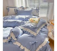 Princess Lace Ruffles 4 Pezzi Fiocco Biancheria da Letto Set Chic Copripiumino Arruffato con Fiocco Incantevole Copripiumino Stile Principessa con 2 Federe 1 Lenzuolo con Chiusura, Blue 2, Full