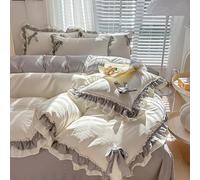 Princess Lace Ruffles 4 Pezzi Fiocco Biancheria da Letto Set Chic Copripiumino Arruffato con Fiocco Incantevole Copripiumino Stile Principessa con 2 Federe 1 Lenzuolo con Chiusura, White, Twin XL