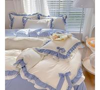 Princess Lace Ruffles 4 Pezzi Fiocco Biancheria da Letto Set Chic Copripiumino Arruffato con Fiocco Incantevole Copripiumino Stile Principessa con 2 Federe 1 Lenzuolo con Chiusura, Blue, Twin XL