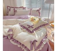 Princess Lace Ruffles 4 Pezzi Fiocco Biancheria da Letto Set Chic Copripiumino Arruffato con Fiocco Incantevole Copripiumino Stile Principessa con 2 Federe 1 Lenzuolo con Chiusura, Purple, Full