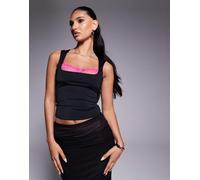 Princess Polly - Back In Time - Top sinuoso nero con dettagli in pizzo rosa a contrasto e scollo squadrato-Multicolore 38