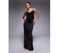 Princess Polly - Castelli - Gonna lunga in raso nera con orlo in pizzo trasparente-Nero 48