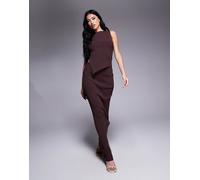 Princess Polly - Completo color cioccolato a coste con top asimmetrico senza maniche e gonna lunga-Marrone XS/S