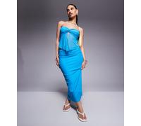 Princess Polly - Coordinato in rete turchese con top a fascia con intreccio sul davanti e gonna lunga-Blu 48