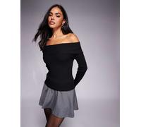 Princess Polly - Morley - Top in maglia a coste nero con scollo alla Bardot e asole per i pollici M/L