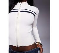 Princess Polly - Slow It Down - Top bianco accollato con zip a coste con righe 38