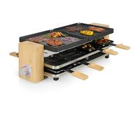 Princess 162918 Raclette Pure 8, per 8 persone, piastra e griglia reversibili, superficie 2 x 21 x 23 cm, termostato regolabile, alloggiamento in bambù naturale, 8 teglie, 1300 Watt