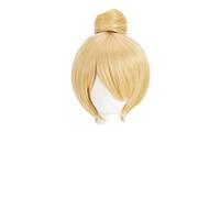 Princess Tinker Bell Tinkerbell Cosplay Wigs Short Blonde Hair With Bun Heat Resistant Synthetic Hair Wig + Wig Cap
