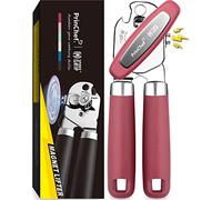 PrinChef Apriscatole manuale, apriscatole con magnete, senza problemi, apribottiglie, portatile, bordo liscio con lama affilata, resistente e facile da usare, per anziani con artrite, rosso