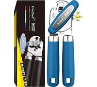 PrinChef Apriscatole manuale, apriscatole con magnete, senza problemi, aprilattine portatile, bordo liscio con lama affilata, resistente e facile da usare, per anziani con artrite, blu