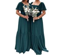 Principessa Abiti da Damigella D'Onore Manica Corta Prom Dress Chiffon Formale Sera Partito Maxi Abito Una Linea ZMKI421, Foglia di t, 62 Più