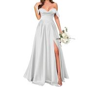 Principessa Damigella D'Onore Abito Sirena Prom Dresses Raso Formale Sera Partito Maxi Abito Spalla Fredda ZMKI39, Argento, 62 Più