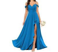 Principessa Damigella D'Onore Abito Spaghetti Cinghie Prom Abiti Chiffon Formale Sera Partito Maxi Abito Spalla Off ZMKI469, Blu, 40