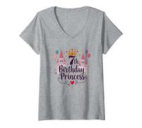 Principessa del 7° Compleanno: Celebrazione del Castello Reale Maglietta con Collo a V, Donna, Grigio Melange, XL