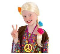 Principessa Hippie Lungo Parrucca con Treccia Fiori Bimbi Estate 60s 70s Costume