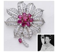 Principessa Margaret’S Spilla Fiore Riproduzione Con 5A Cz & Corindone Lab Ruby