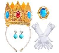Principessa Peach Accessories De Costume 4 Pcs Set De Princess Peachs Showtime Guanti/Spilla/Corona/Orecchini Accessori Da Principessa Per Principessas Peach- Pour Carnaval Cosplay Birthday Party