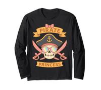 Principessa Pirata Carino Teschio Rosa Crossbones Halloween Ragazze Maglia a Manica