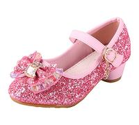 Principessa Scarpe Ragazza Ballerine Glitterate Scarpe con Tacco Bambina Scarpe per Cosplay Cerimonia Festa, Rosa, 33 EU(Etichetta 34)