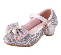 Principessa Scarpe Ragazza Ballerine Glitterate Scarpe con Tacco Bambina Scarpe per Cosplay Cerimonia Festa, Argento, 29 EU(Etichetta 30)