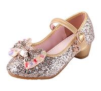 Principessa Scarpe Ragazza Ballerine Glitterate Scarpe con Tacco Bambina Scarpe per Cosplay Cerimonia Festa, Oro, 29 EU(Etichetta 30)
