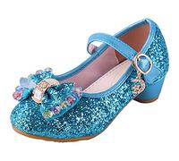 Principessa Scarpe Ragazza Ballerine Glitterate Scarpe con Tacco Bambina Scarpe per Cosplay Cerimonia Festa, Blu, 29 EU(Etichetta 30)