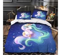 Principessa Unicorno copripiumino Set di 3 Pezzi ultra microfibra stampa 3D con federa per cuscini con cerniera Fantasia Magica Set Di Copripiumino for ragazzi e adolescenti Single（140x200cm）