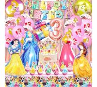 Principesse Compleanno 3 Anni - Kit 53 Pezzi Addobbi, Palloncini, Tovaglia per Festa