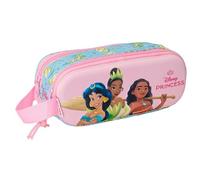 Principesse Disney 3D - Astuccio doppio 3D, astuccio per bambini, ideale per bambini in età scolastica, comodo e versatile, qualità e resistenza, 21 x 6 x 8 cm, Rosa chiaro/Celeste, M, Casual
