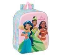 Principesse Disney 3D - Zaino per asilo 3D, adattabile al carrello, facile da pulire, ideale per bambini di diverse età, comodo e versatile, qualità e resistenza, 22 x 10 x 27 cm, Rosa chiaro/Celeste