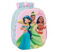 Principesse Disney 3D - Zaino scolastico, con design 3D, adattabile al carrello, ideale per bambini di diverse età, comodo e versatile, qualità e resistenza, 27 x 10 x 33 cm, Rosa chiaro/Celeste, M
