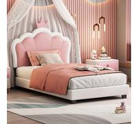 Principesse Letto imbottito da ragazza, 90 x 200 cm, colore rosa, letto per ragazzi e ragazzi, con testiera a forma di corona, letto singolo (Bianco, 90x200 cm)